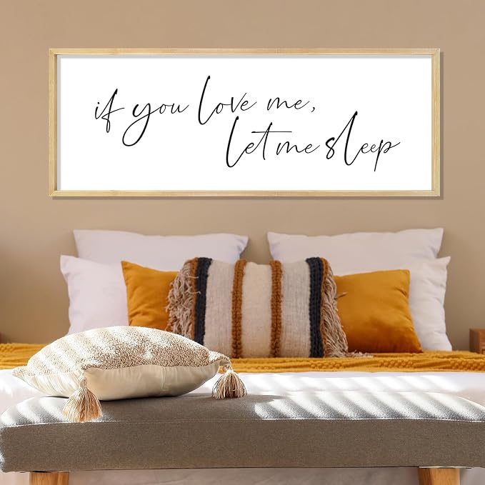 YWJKWLGS If You Love Me Let Me Sleep Bedroom Wall Art Above Bed | 40x15 Inch Rustic Natural Wood Framed Funny Sleep Sign Wall Decor for Master Room Over Bed, Sleep Lovers Her Him