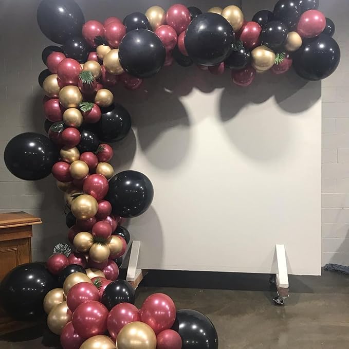 Double Stuffed Burgundy Gold Black Balloon Arch Kit, Maroon Nude Balloon Garland Kit Dark Red Apricot Garnet Wine Red Latex Balloons for Graduation Birthday Anniversary Wedding Party Decorations
