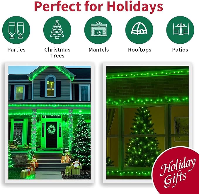 LAMPHOME 99ft St Patricks Day Green String Lights, 300 LED Transparent Wire Fairy StarryMini Light Plug in, 16Lighting Modes for Indoor Outdoor Xmas Tree Wedding Party Decoration