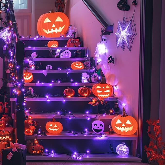 Halloween Lights, 2 Pack 98ft 150 Count String Lights, Plug-in Waterproof Fall Lights for Spooky Halloween Yard Party Decor (Purple, 150 Count - 2 Pack)