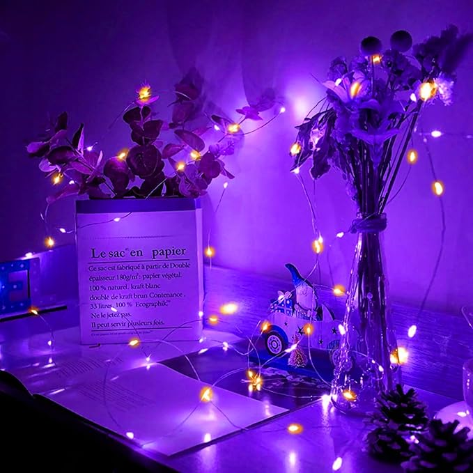 24 Pack Fairy Lights 7Ft 20 LED Twinkle String Lights Battery Operated Waterproof Firefly Starry for Mason Jar Party Wedding Christmas Valentines Day,Orange&Purple