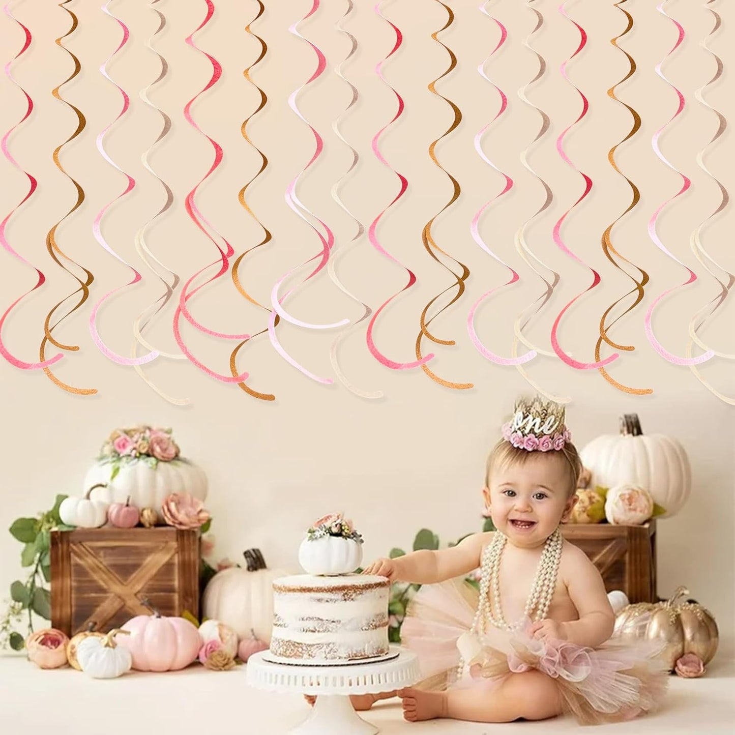 36 Pcs Boho Hanging Swirl Decorations Brown Blush Pink Felt Swirl Streamer Spiral Ceiling Garland for Birthday Engagement Baby Shower Bachelorette Wedding Bridal Shower Holiday Hen Party Supplies