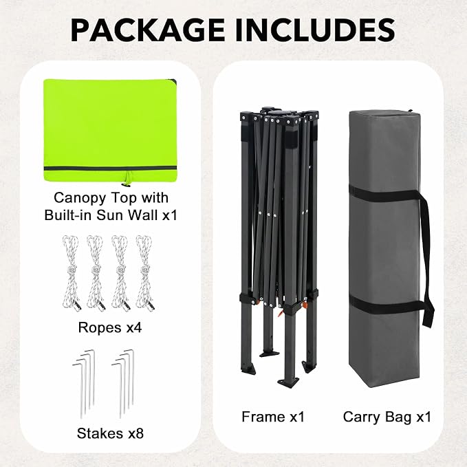 6x4 Pop Up Canopy Tent with Half Wall Panel, Instant Portable Beach Canopy, Outdoor Tent with Carry Bag for Camping, Sports, Tailgating, Events, Neon Green
