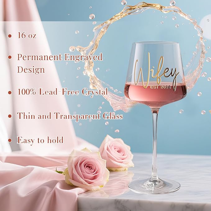 Cute Wedding Engagement Day Gifts Idea for Bridal Shower Est 2026,Wifey Wine Glass Bride to Be Sash Veil for Bachelorette Party Decorations,Future Mrs Decorations Set for Women and Girls