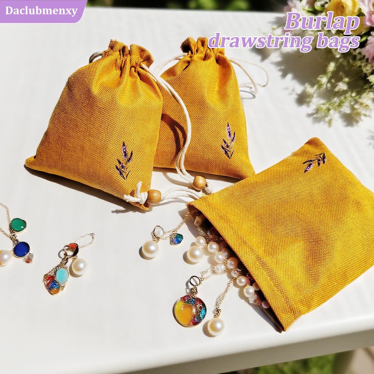 Daclubmenxy D&C 20PCS Sachet Bags Empty for Lavender, Burlap drawstring bags, Jewelry Pouches 4.5'' x 6.0'' Drawstring Gift Bags for Wedding, Christmas, Party Favor Bags (Orange, 4×6in)