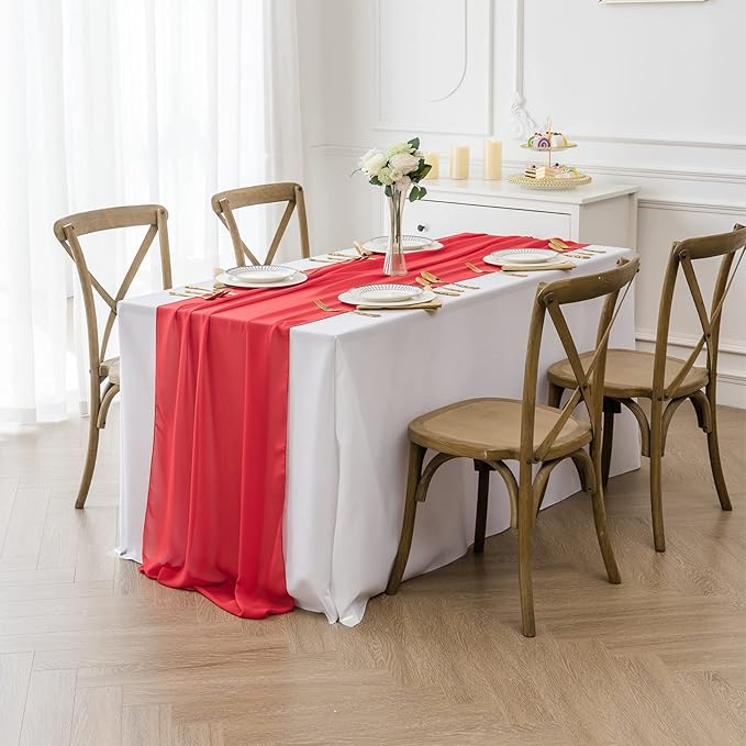 6Pack 9ft Christmas Chiffon Table Runner 14x108 Inch Sheer Romantic Table Runner for Wedding Birthday Party Bridal Shower Outdoor Decoration-Red