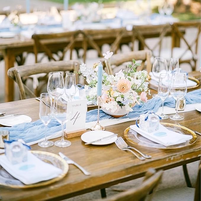 10 Pack Light Blue Cheesecloth Table Runner 17x108 Inch Semi Sheer Boho Rustic Gauze Cheese Cloth Table Runners for Wedding Party Birthday Baby Shower Home Décor