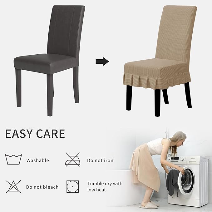 Easy-Going Dining Chair Covers Stretch Parsons Chair Slipcover with Skirt Chair Covers for Dining Room Restaurant Banquet (8 PCS, Khaki)