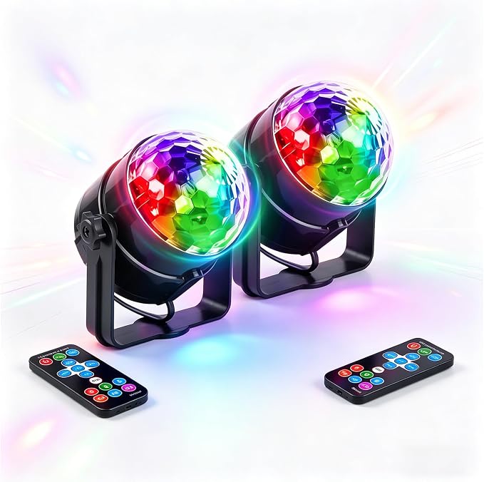 2-Pack Disco Ball DJ Party Lights, Sound Activated Strobe Stage Light, 7 Modes LED Lights for Home Room, Dance Parties, Karaoke, Birthday Decor