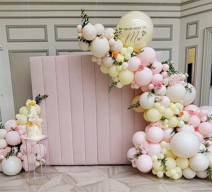 Light Pink and White Balloons Garland Arch Kit - Double Stuffed Matte Pastel Pink Yellow Latex Balloon Arch Different Sizes 18 12 10 5In Boho Ballon for Baby Shower Birthday Party Decorations