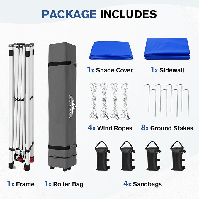 EAGLE PEAK Commercial Canopy 10x10 Pop Up Canopy Tent with 1 Sidewall, Easy Setup Heavy Duty Instant Event Shelter for Vendors & Markets, Outdoor Sun Shade, Blue