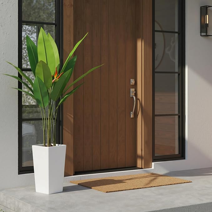 4.7FT Artificial Bird of Paradise Plant Tree with White Tall Planter, Tall Potted Faux Plants Indoor, Decorative Evergreen Tropical Fake Floor Plant for Home Office Living Room Outdoor Front Door