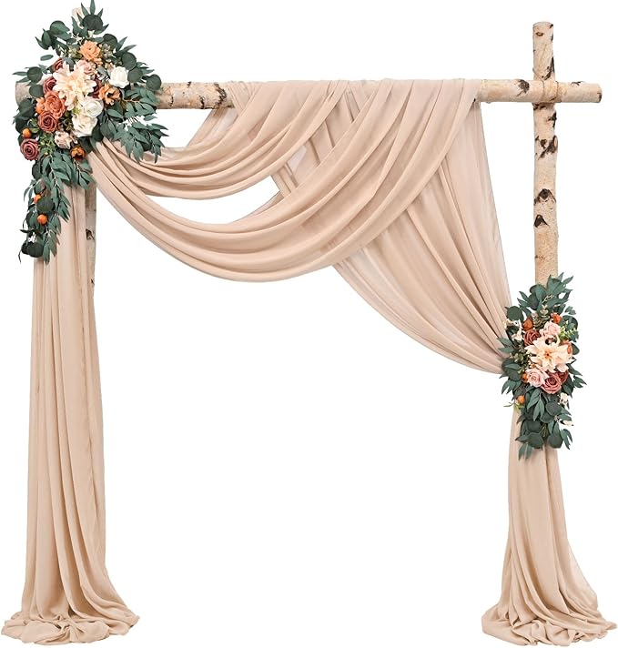 Wedding Arch Draping Fabric,8 Panels 28" x20ft Nude Wedding Arch Drapes for Ceremony Chiffon Fabric Drapes Arbor Drapery Wedding Arch Decorations for Reception Sheer Backdrop Curtains for Party Swag