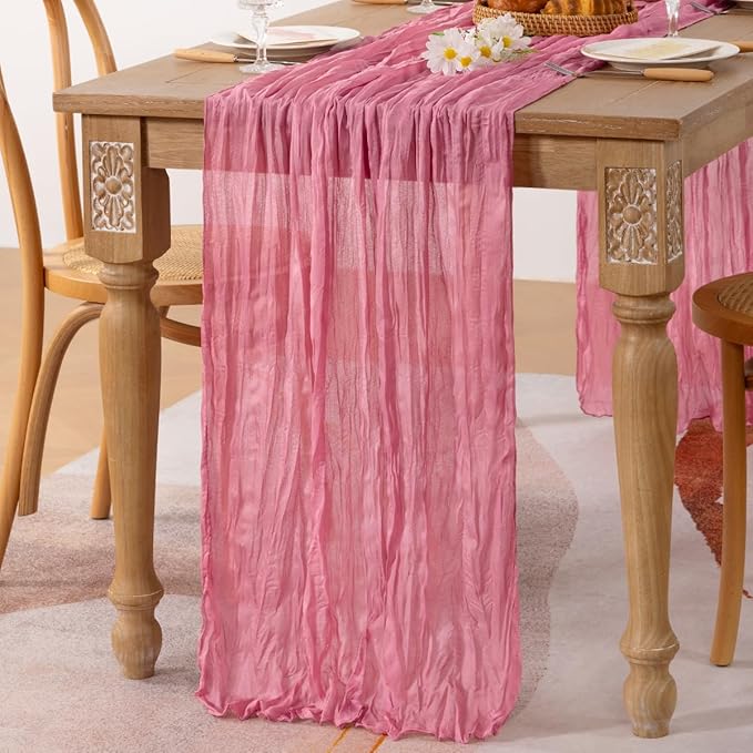 MLMC 3 Pack Mauve Pink Table Runner 10ft Sheer Gauze Spring Cheesecloth Table Runner Bulk Rustic Cheese Cloth Decor 35x120 Inches for Boho Wedding Bridal Baby Shower Birthday Party Decor