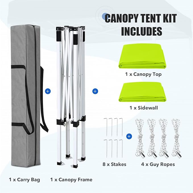 EAGLE PEAK Pop up Canopy 5x5, Outdoor Portable Canopy Tent with One Removable Sunwall, Carry Bag Included, Neon Green