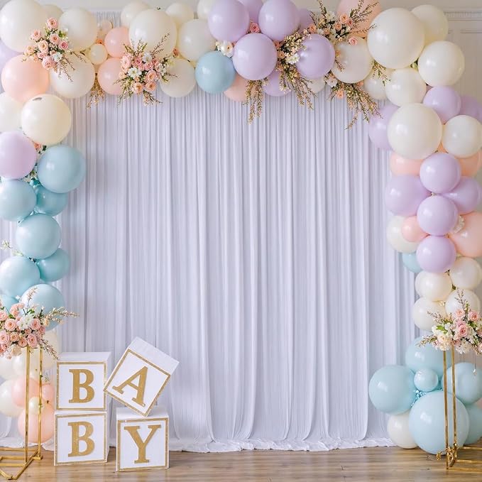 30ft x 10ft Wrinkle Free White Backdrop Curtains for Parties Wedding, 6 Panels 5x10ft Silky Soft Polyester Photo Backdrop Drapes for Party Birthday Baby Shower Photography Cloth Background