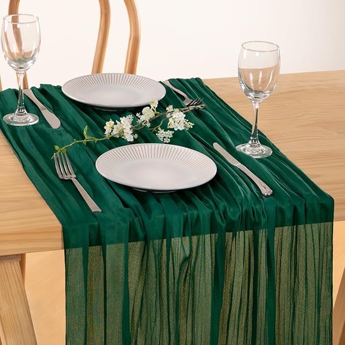 MLMC 3 Pack Emerald Green Cheesecloth Table Runner Boho Dark Green Cheese Cloth Table Runner 10ft Sheer Gauze Cheesecloth Decorations for Wedding Home Party Decor