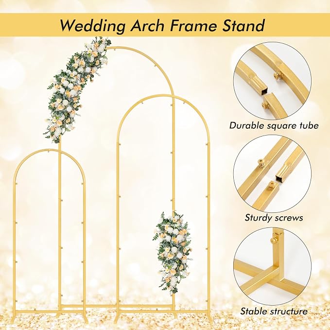 Gawicpy Wedding Arch Backdrop Stand Set Metal Arch Backdrop Stand with Wedding Arch Cover, Wedding Balloon Arch Backdrop Stand for Birthday, Baby Shower, Anniversary (Blue, 5.9FT+6.6FT+7.2FT)