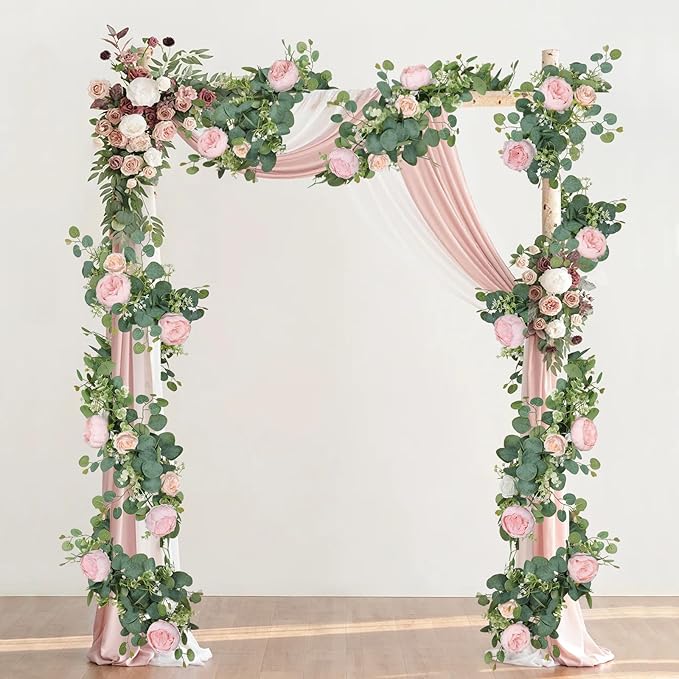 SOMYTING 2 Pack 13FT Flower Garland, Artificial Rose Vine Fake Flower Garland Silk Rose Peony Hanging Vine Faux Floral Garlands for Wedding Party Arch Table Wall Backdrop Decoration (Light Pink, 2PCS)