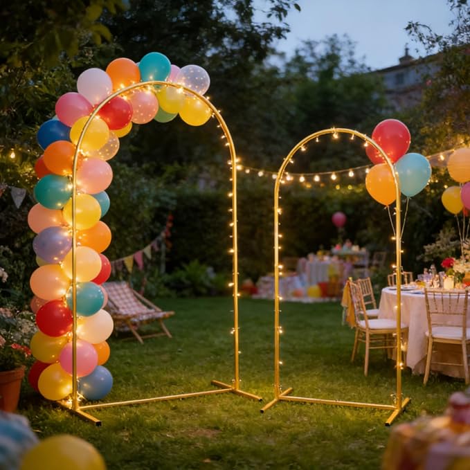 Metal Arch Backdrop Stand Set of 2 (7.2FT and 6FT), Gold Wedding Stand for Wedding, Baby Shower, Birthday Party, Graduation, Indoor, Outdoor, Balloons Flowers, Stable Base, Easy to Assemble