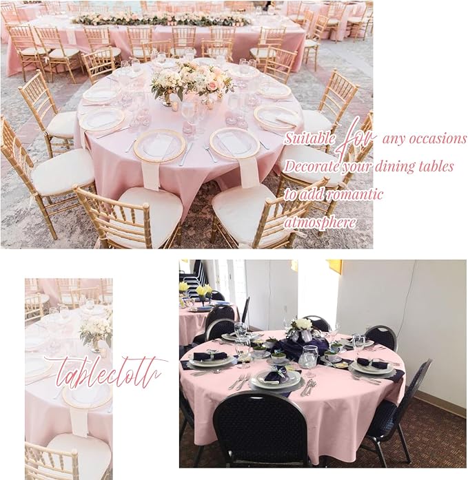 Showgeous 12 Pack Pink Washable Polyester Tablecloths - 90 Inch Round Table Cloths Wrinkle Resistant Decorative Fabric Table Cover for Dining Wedding Party