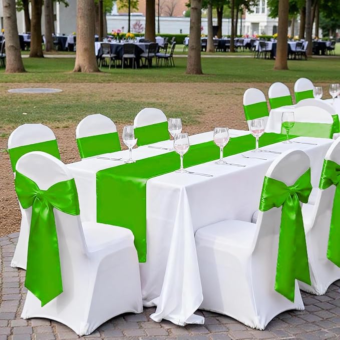 MDS Satin Chair Sashes, 75 Pack, 7”x108” Each, Decorative Chair Bows Ribbon Tie Backs for Wedding Party, Holiday Dinner, Birthday, Reception, Banquet, Hotel & Event Decoration - Parrot Green