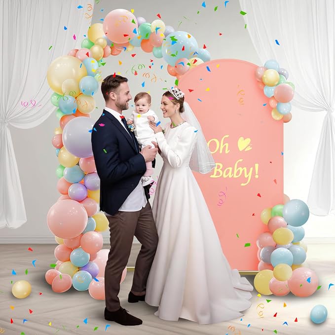 Balloon Arch Stand with Cover 7.2ft, Metal Arch Stand and Cover Set with 100 Party Multi-Colored Balloons for Birthday Party Baby Shower Graduation Ceremony Decoration