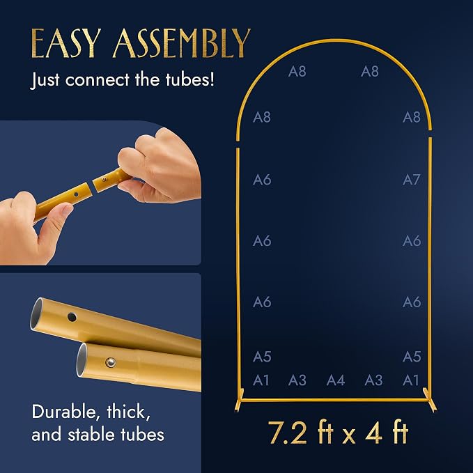 Gold Metal Arch Backdrop Stand for Wedding & Birthday Party Decorations, Foldable Balloon Arch Frame with Easy Assembly, Photo Booth Backdrop Décor with Fairy Lights Options