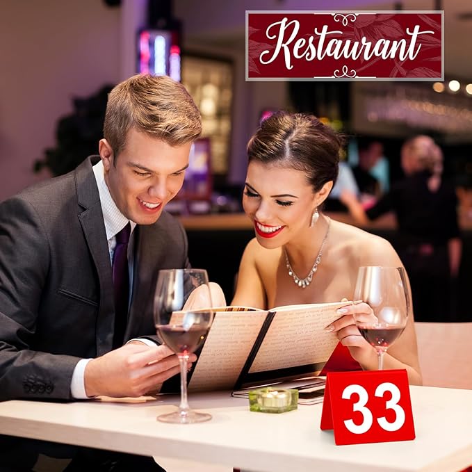 Tuanse 100 Pcs Acrylic Table Numbers 1-100 Double Sided Minimalist Restaurant Wedding Table Tent Cards for Party Event Banquets Wedding Reception, 2.5 x 2 x 1.6 Inch(Red Background)