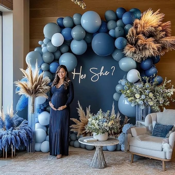Dusty Blue Balloon Arch Double Stuffed Light Dark Blue Balloons Different Size Blueberry Balloon Garland Kit for Baby Shower Birthday Wedding Bridal Graduation Party Decorations