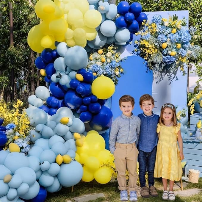 Royal Blue Yellow Balloon Arch, Double Stuffed Pastel Yellow Blue Balloon Garland Kit for Birthday Bridal Wedding Summer Graduation Baby Shower Main Squeeze Lemon Pooh Banana Party Decor