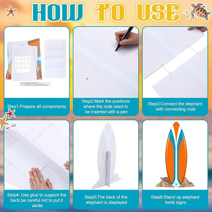 2 Pcs Summer Surfboard Prop Decoration 3.9 ft Large Surfboard Cardboard Cutout Life Size Beach Photo Booth Prop Tropical Outdoor Yard Sign for Surfing Swimming Hawaiian Luau Bar Supplies