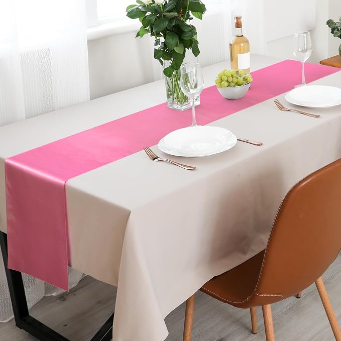 Aneco 4 Pack Satin Table Runner 12 x 108 Inch Gradient Hot Pink Colors Long Wedding Satin Silk Table Runner for Wedding Banquet Graduations Birthday Party Decoration