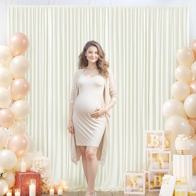 10ft x 7ft Ivory Backdrop Curtain for Wedding Ivory Wrinkle Free Backdrop Drapes Panels for Parties Baby Shower Bridal Shower Birthday Photo Photography Polyester Fabric Background Decoration