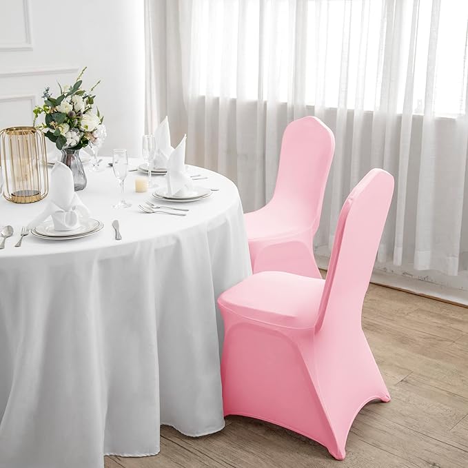 Spandex Chair Covers, 12PCS, Washable Protector for Living Room, Party, Banquet, Wedding, Hotel (Pink)