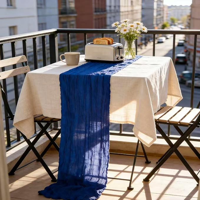 10 Pack Royal Blue Cheesecloth Table Runner 10FT Boho Gauze Fabric Cheese Cloth Table Runners for Wedding ,Party,Baby Shower, Bridal Party, Rustic Farmhouse and Table Decorations