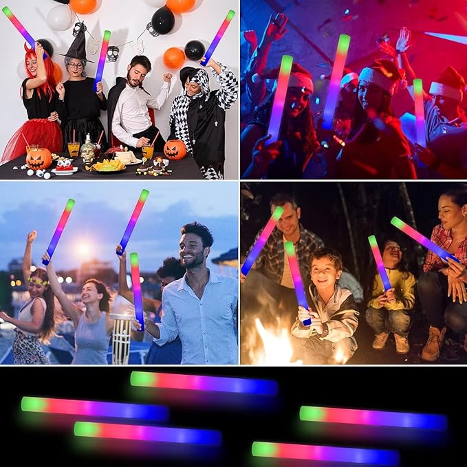 199pcs Glow Sticks Bulk,Led Foam Sticks 3 Flashing Modes light up foam sticks Glow in The Dark Party Supplies glow sticks for Wedding Christmas , Birthday ,Concerts, DJ