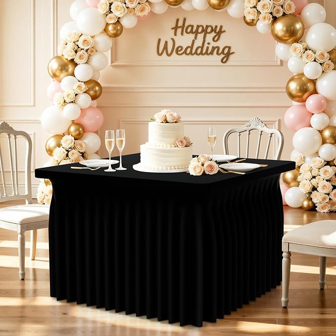Smiry Spandex Tablecloth, Elastic Fitted Stretch Tablecloth for 3FT Rectangle Tables, Waterproof Washable Table Cover Skirt for Outdoor, Wedding, Banquet & Parties (Black, 42Lx42Wx30H Inch)