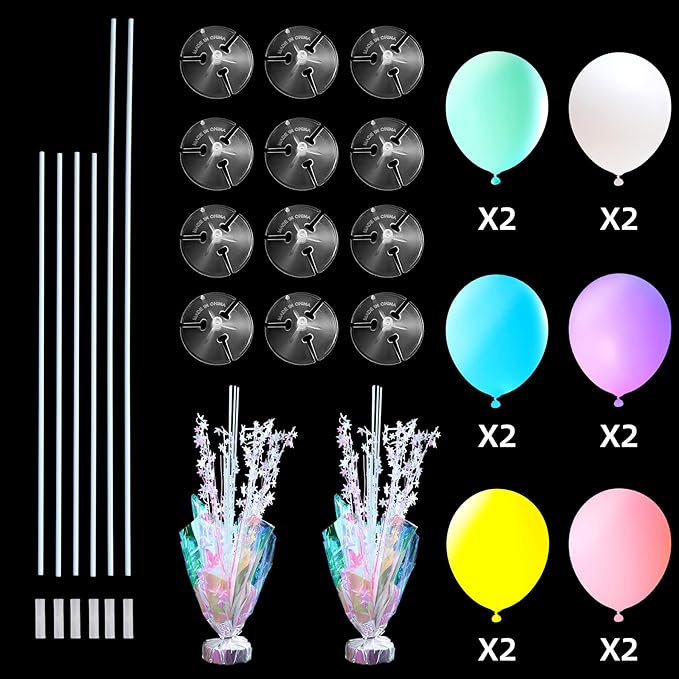 2 Set Pastel Birthday Decorations Rainbow Party Table Balloons Centerpiece Stand Kit for Girls Baby Shower Wedding Prom Graduation Unicorn Theme Table Decorations