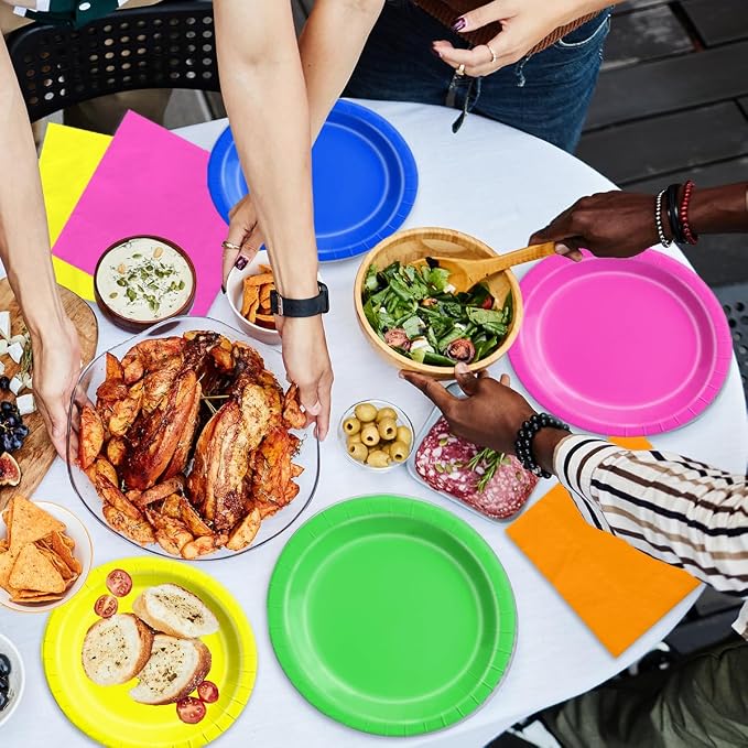 CMUSKO Glow in the Dark Party Supplies - 60Pcs Neon Party Plates & Napkins Set 80s Neon Let's Glow Themed Tableware for Birthday