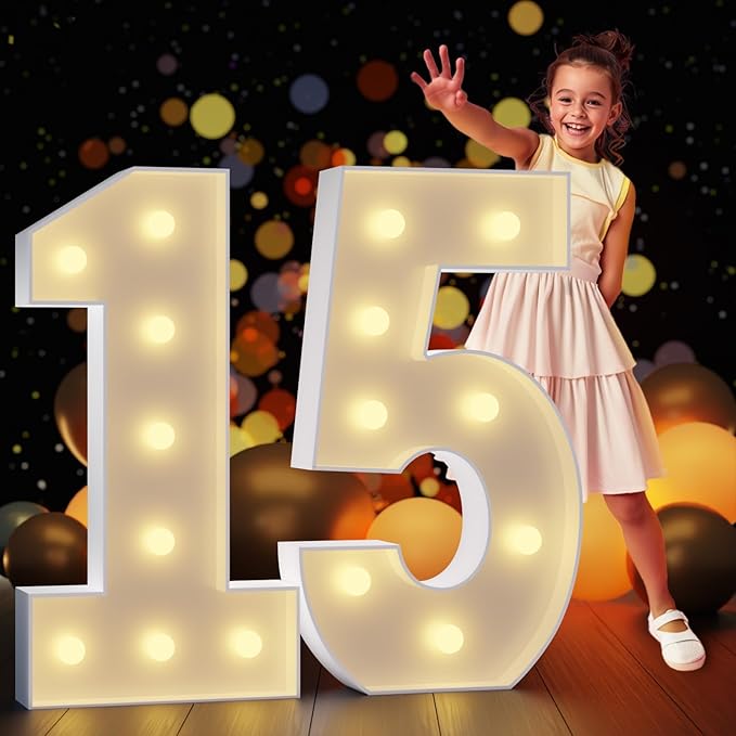 Marquee Numbers 3 Feet Tall Large Light Up Numbers 15th Birthday Decorations Big Yellow Light Outdoor Anniversary Decorations Balloon Arch Kit Party Backdrop 15