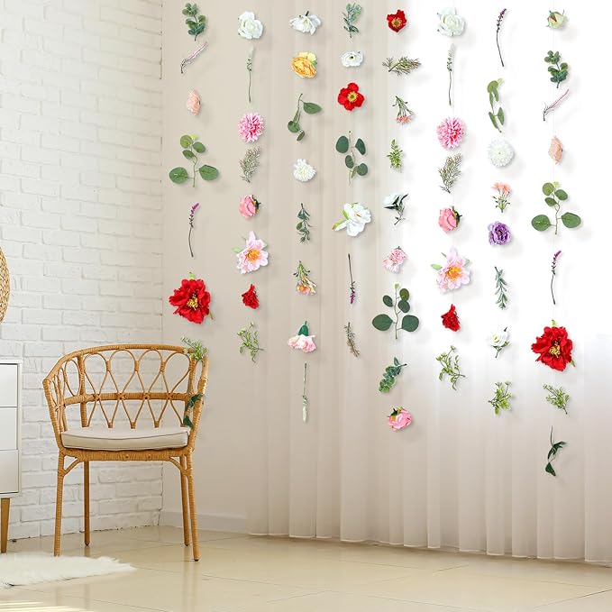 XunYee 6 Pcs 35.4 ft Flower Garlands Artificial Wildflower Vines Floral Hanging Backdrop Fake Flower Garlands Faux Silk Wildflower Vine for Wedding Bridal Shower Home Garden Wall Arch Decor(Floral)