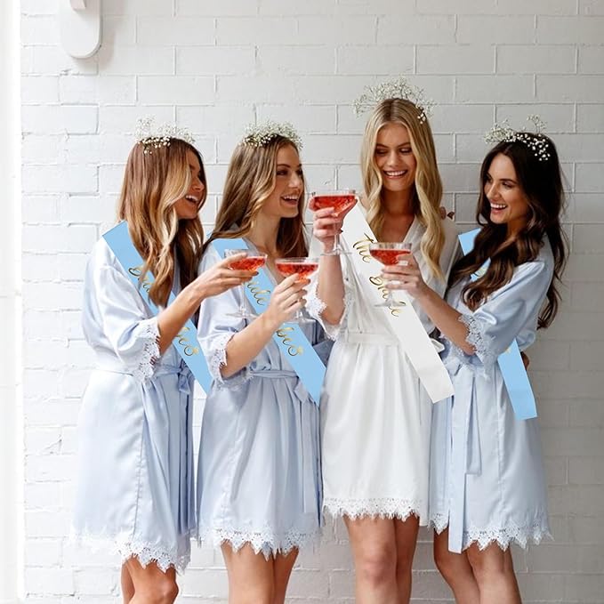 LADY&HOME Bachelorette Party Sash Set-Bride Bridesmaid Sashes for Bachelorette Party Decorations,Bridal Shower Gift,Light Blue