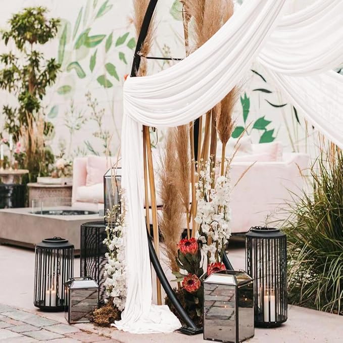 LINXTAR Ivory Wedding Arch Draping Fabric 30'' x 18FT Sheer Chiffon Arch Drape Backdrop 2 Panel Drapes for Bridal Shower Baby Shower Photo Booth Church Decor Birthday Party Outdoor Decoration