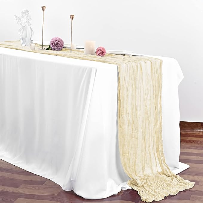 10 Pcs Ivory Cheesecloth Table Runner 10FT, Gauze Table Runner for Wedding Reception Sheer Bridal Shower Birthday Party Boho Table Decoration, Rustic Romantic Wedding Runner