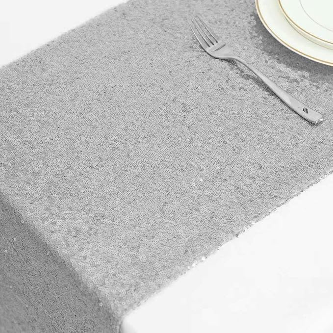 JYFLZQ Silver Sequin Table Runner 12"x108" Pack of 5 Glitter Sequin Fabric Table Linens - Sparkly Runners for Wedding & Birthday Party Decor