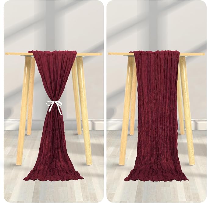 24 Pack Cheesecloth Table Runner 20 x 120 inch Cheese Cloth Table Runner Bulk,Romantic Boho Sheer Gauze Fabric Table Runners for Wedding Reception,Party,Bridal Shower Table Decor(Burgundy)
