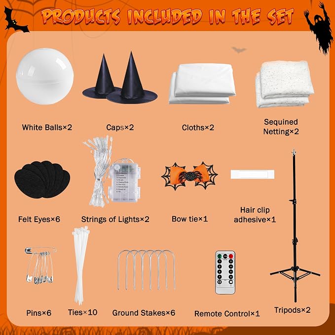 2Packs Halloween Decorations Outdoor,Halloweens Party Decoration Indoor,Spooky Ghost with Remote Control String Lights,Halloween-Ghost Lights for Porches Yards Gardens Lawn