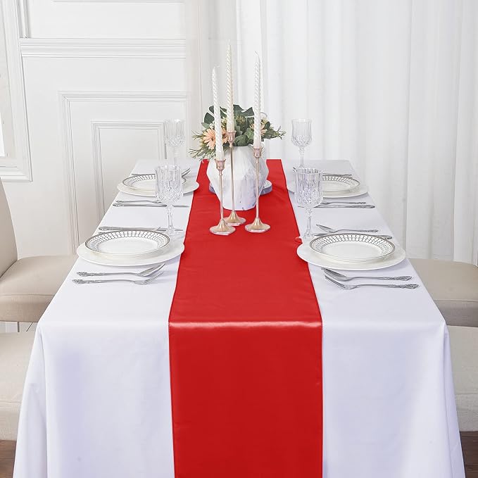 6Pack Table Runner 12 x 108 Inches Satin Silk Table Runner for Wedding, Birthday Party, Banquets, Graduations Decoration, fit Rectange and Round Table-Scarlet