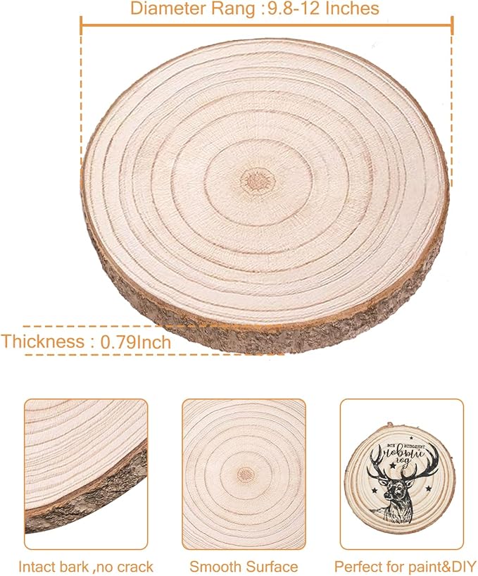 Wood Slices 4 Pcs 9.8-12Inch Large Wood Rounds Unfinished Wood Circles Natural Wood Slices for Centerpieces/Table Centerpieces/Crafts/DIY/Décor/Painting
